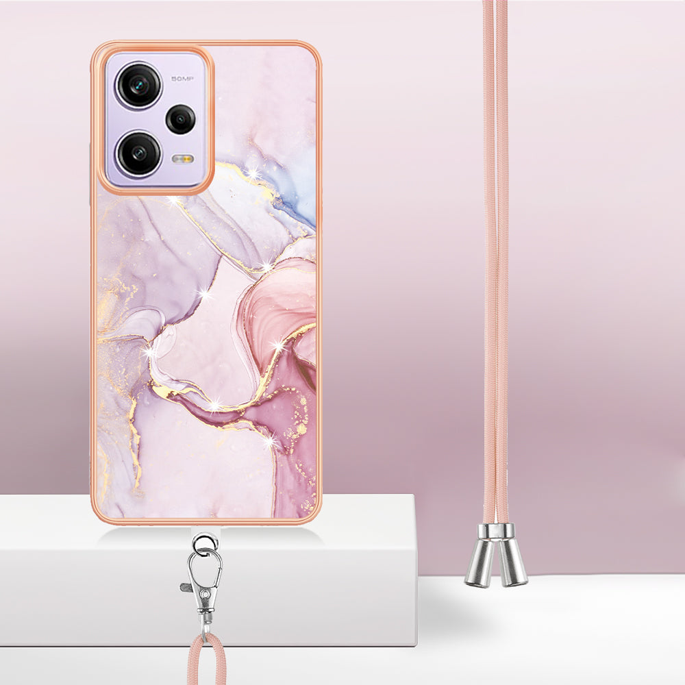 YB IMD Series-9 TPU Phone Case for Xiaomi Redmi Note 12 Pro 5G / Note 12 Pro Speed 5G / Poco X5 Pro 5G , Marble Pattern Electroplated Cover - Rose Gold 005