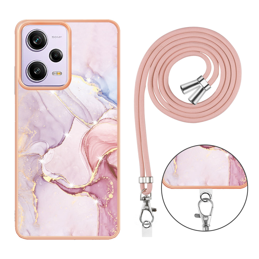YB IMD Series-9 TPU Phone Case for Xiaomi Redmi Note 12 Pro 5G / Note 12 Pro Speed 5G / Poco X5 Pro 5G , Marble Pattern Electroplated Cover - Rose Gold 005