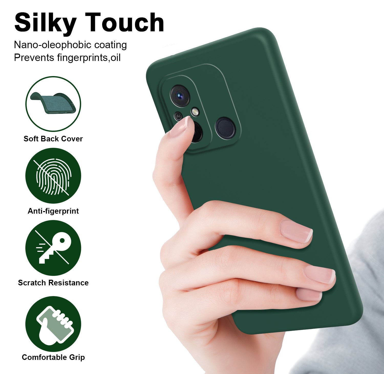 Uniqkart for Xiaomi Redmi 12C 4G Phone TPU Case Fiber Lining 2.2mm Shockproof Protective Cover - Green