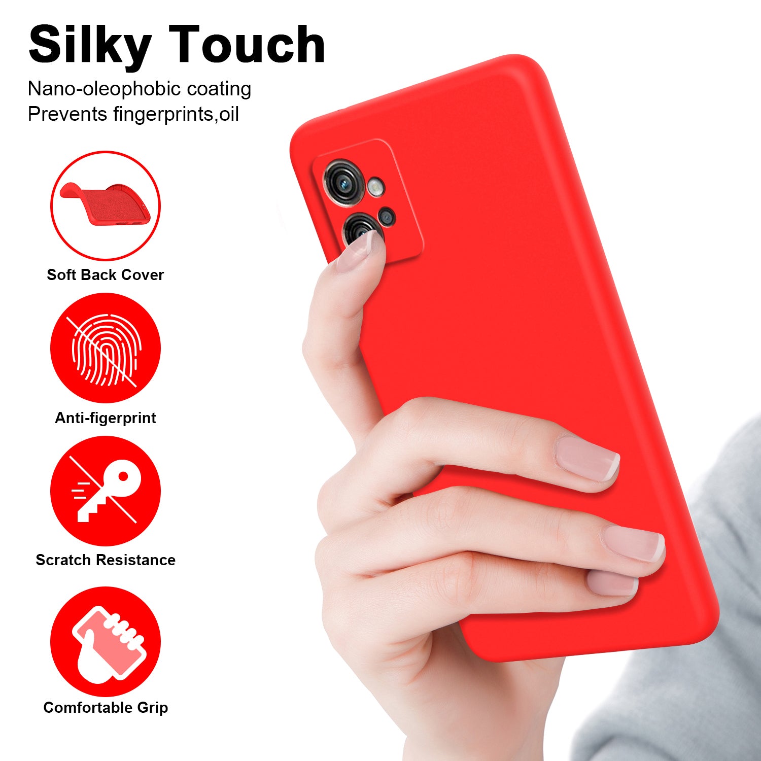 Uniqkart for Motorola Moto G32 4G Anti-collision 2.2mm Protective Cover Fiber Lining + TPU Phone Case - Red