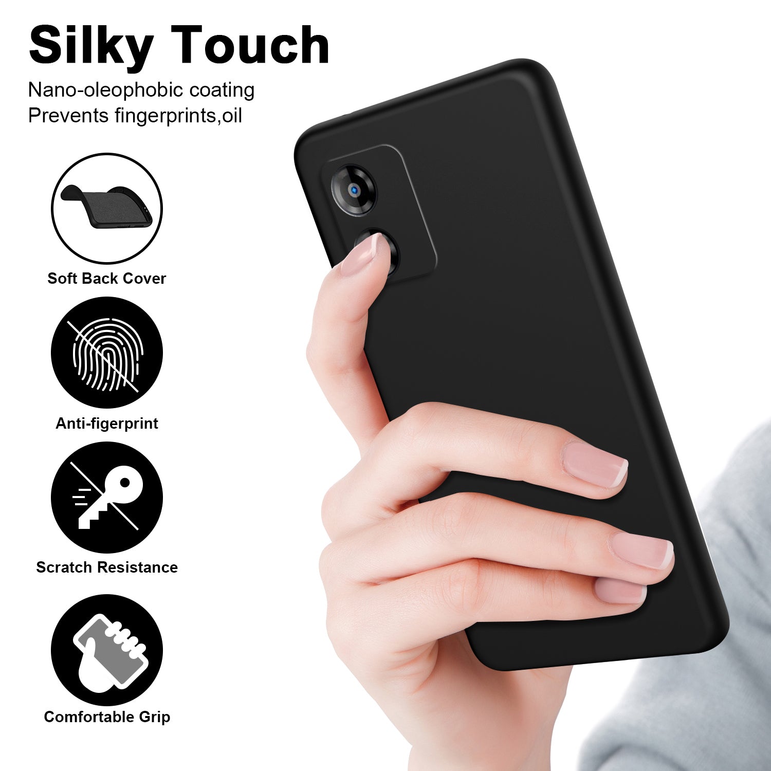 Uniqkart for Motorola Moto E13 4G Shockproof Fiber Lining + TPU Phone Case 2.2mm Protective Cover - Black