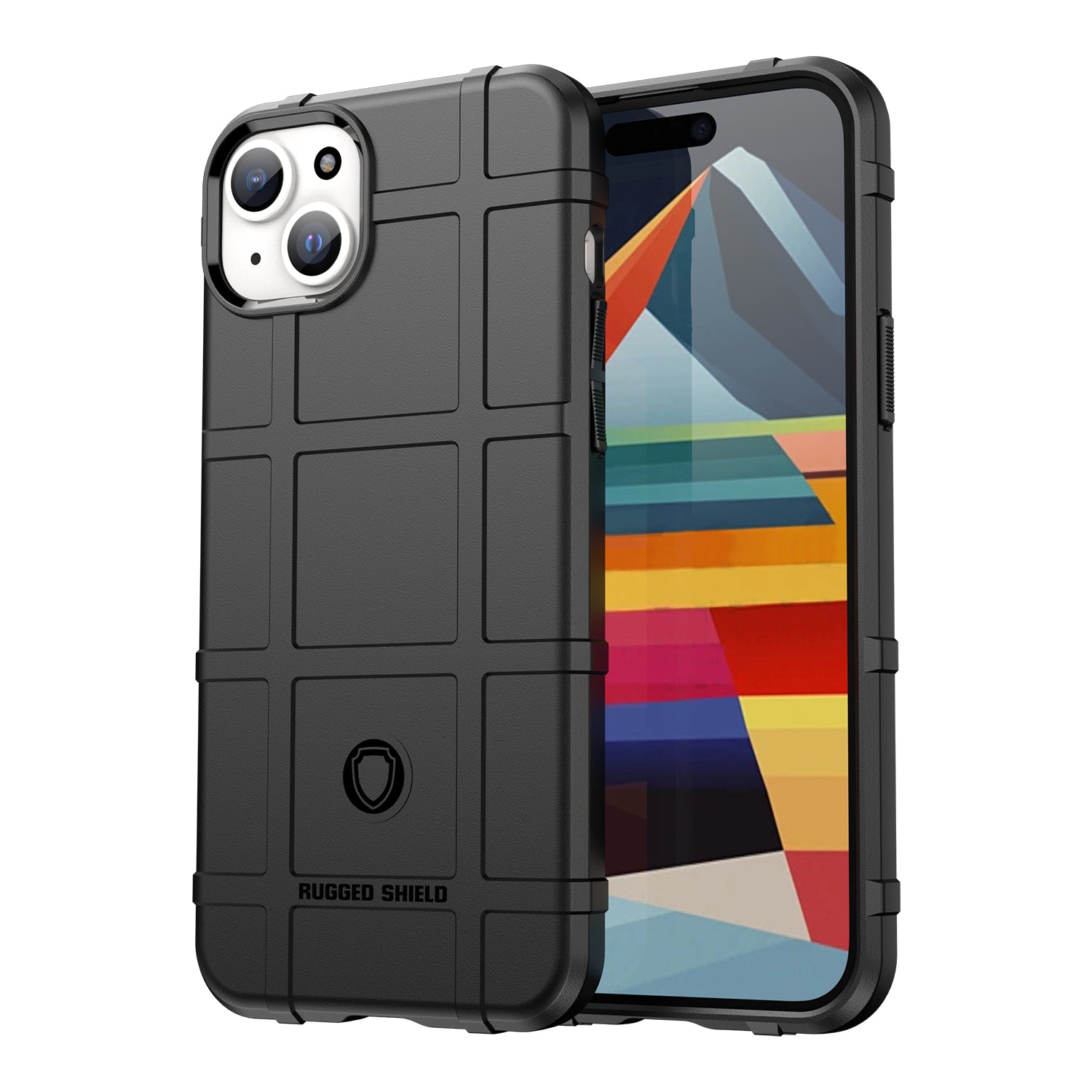 Uniqkart for iPhone 15 Plus Shockproof Square Grid Texture TPU Phone Case Back Cover - Black
