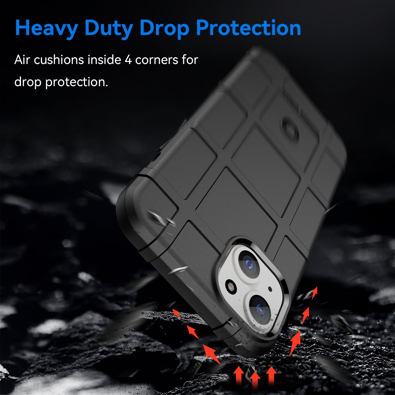 Uniqkart for iPhone 15 Plus Shockproof Square Grid Texture TPU Phone Case Back Cover - Black