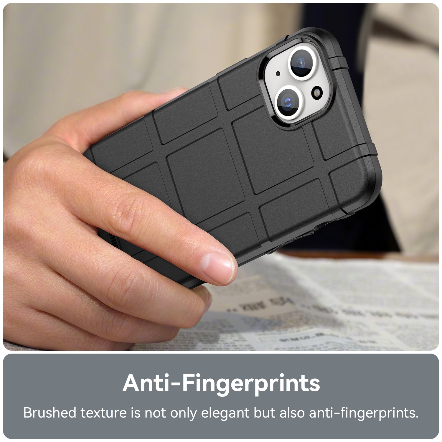 Uniqkart for iPhone 15 Plus Shockproof Square Grid Texture TPU Phone Case Back Cover - Black