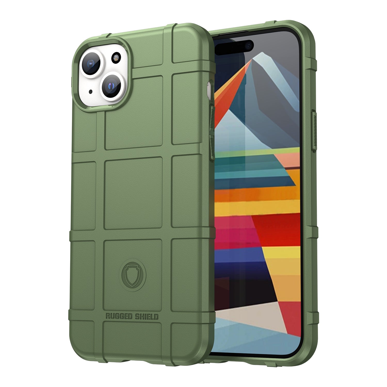 Uniqkart for iPhone 15 Plus Shockproof Square Grid Texture TPU Phone Case Back Cover - Green