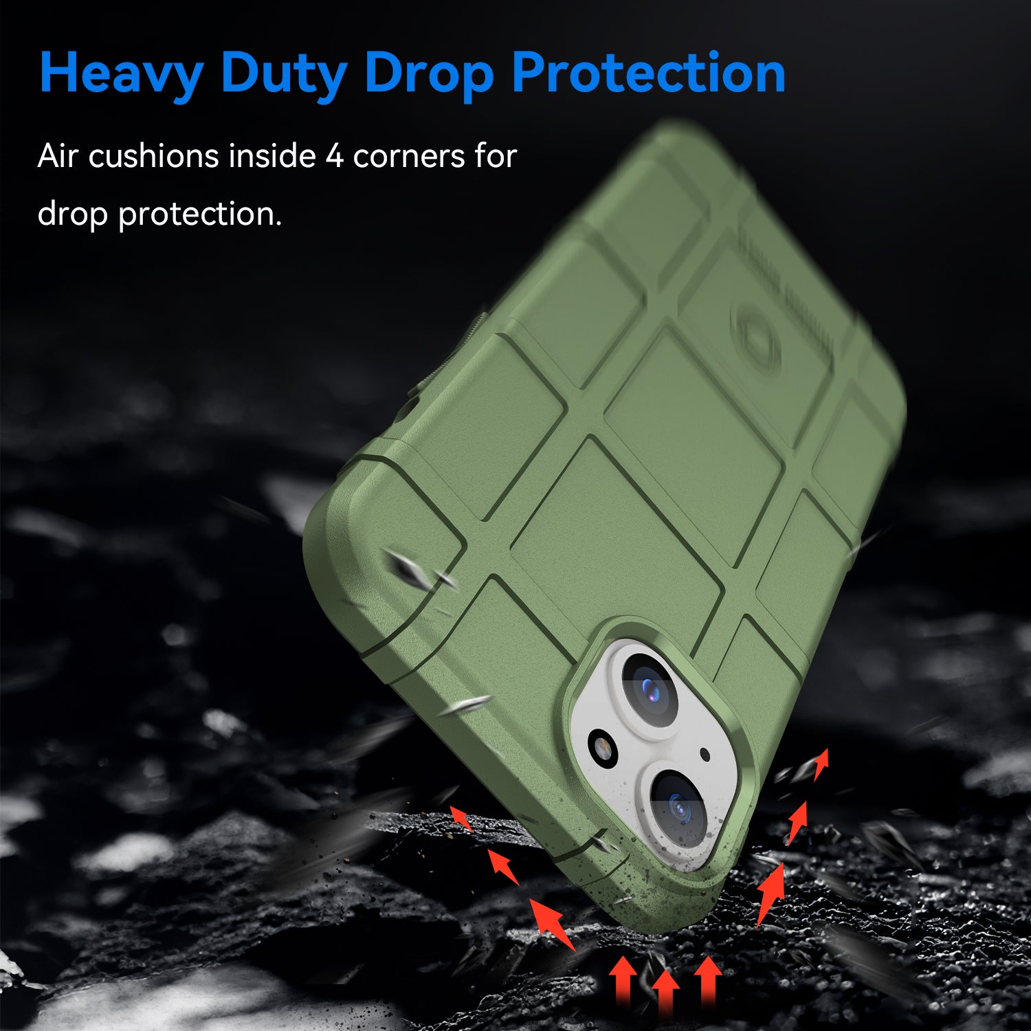 Uniqkart for iPhone 15 Plus Shockproof Square Grid Texture TPU Phone Case Back Cover - Green