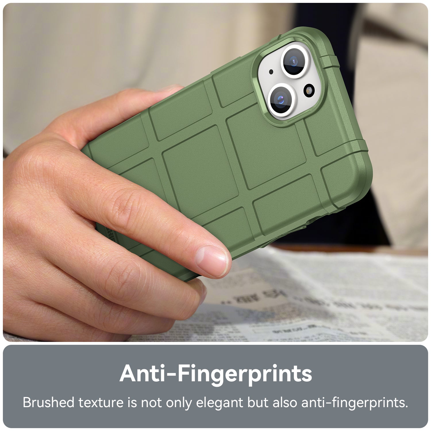 Uniqkart for iPhone 15 Plus Shockproof Square Grid Texture TPU Phone Case Back Cover - Green