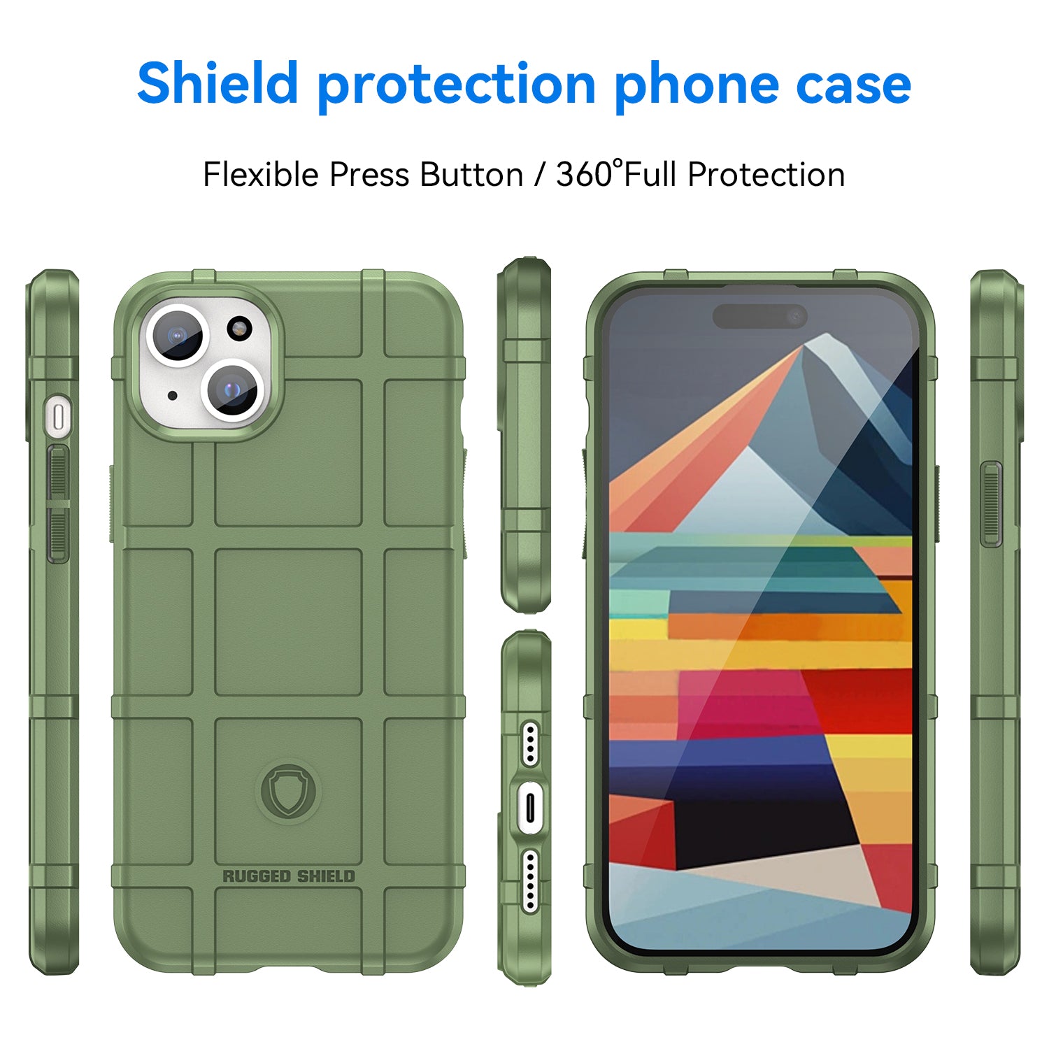 Uniqkart for iPhone 15 Plus Shockproof Square Grid Texture TPU Phone Case Back Cover - Green