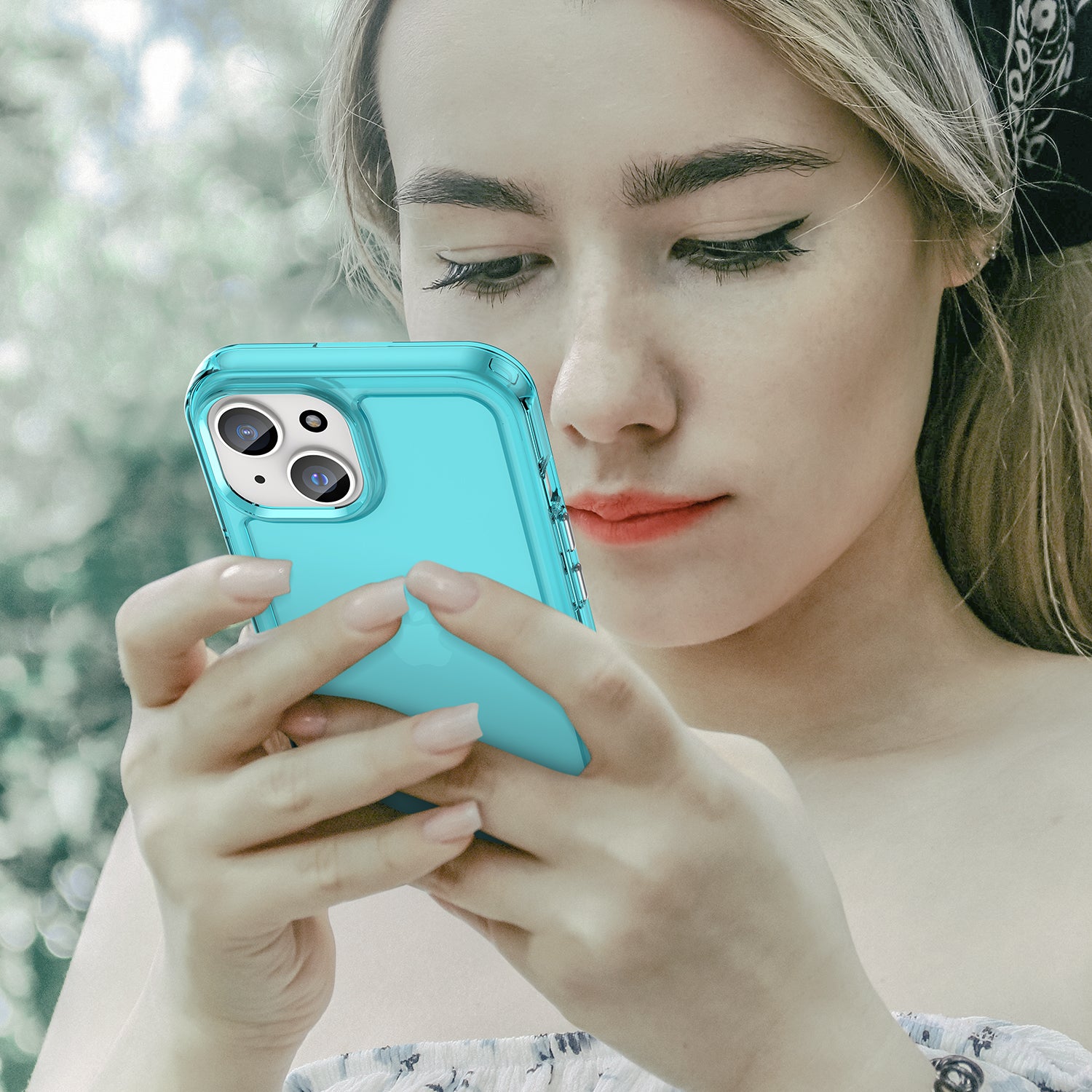 Candy Series Phone Case for iPhone 15 Flexible TPU Corner Protection Shockproof Cover - Transparent Blue