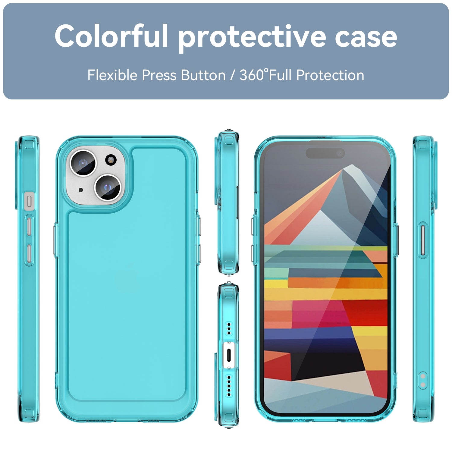 Candy Series Phone Case for iPhone 15 Flexible TPU Corner Protection Shockproof Cover - Transparent Blue