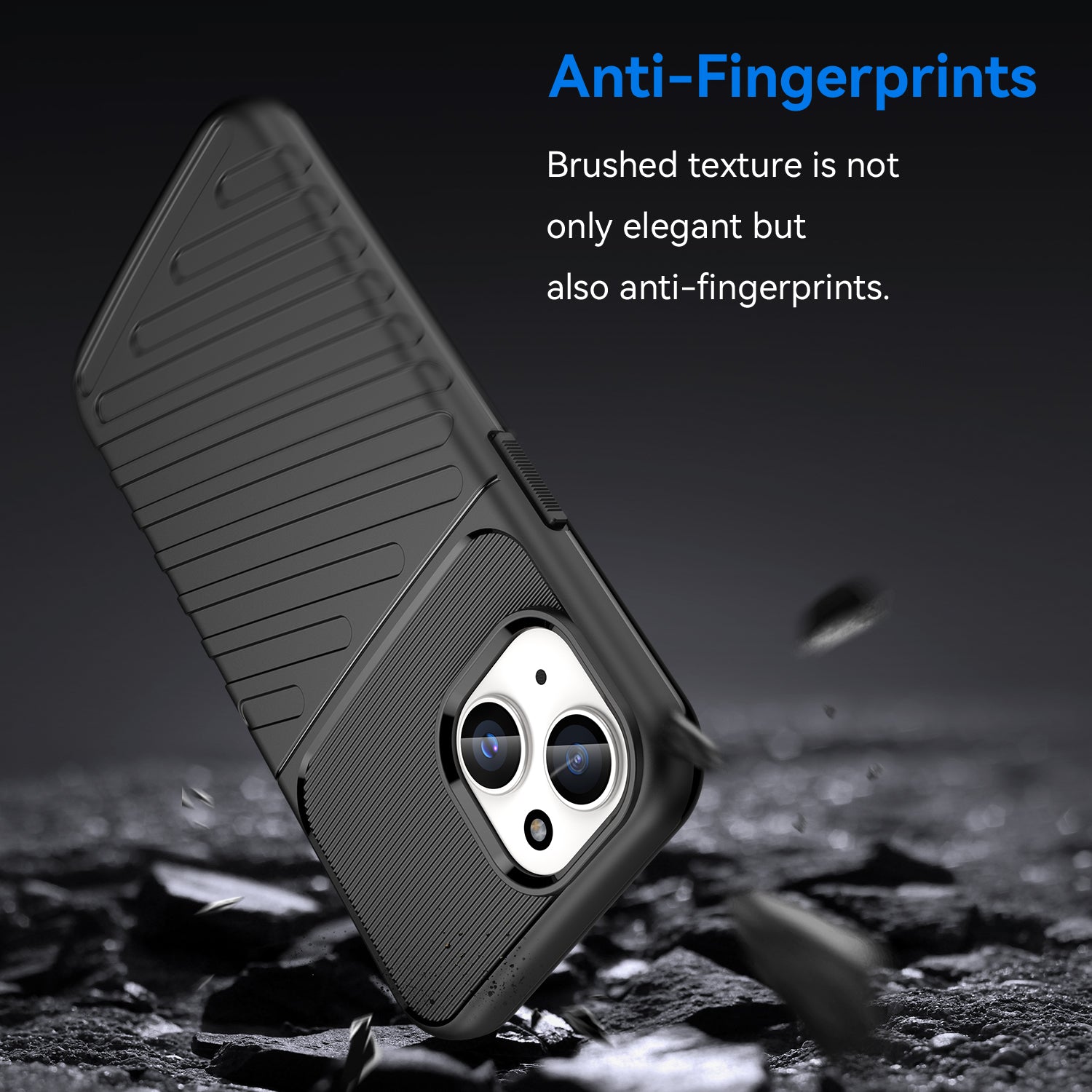 Thunder Series For iPhone 15 Plus Thicken TPU Phone Case Twill Texture Anti-scratch Cover - Black
