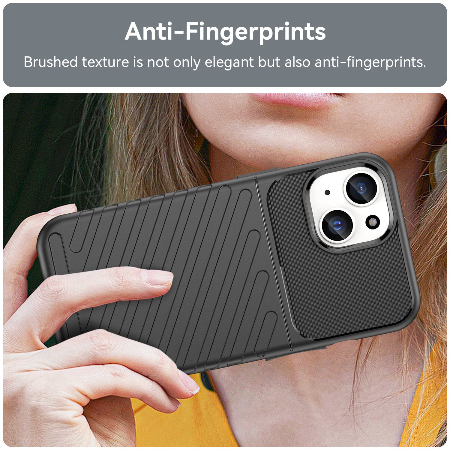 Thunder Series For iPhone 15 Plus Thicken TPU Phone Case Twill Texture Anti-scratch Cover - Black