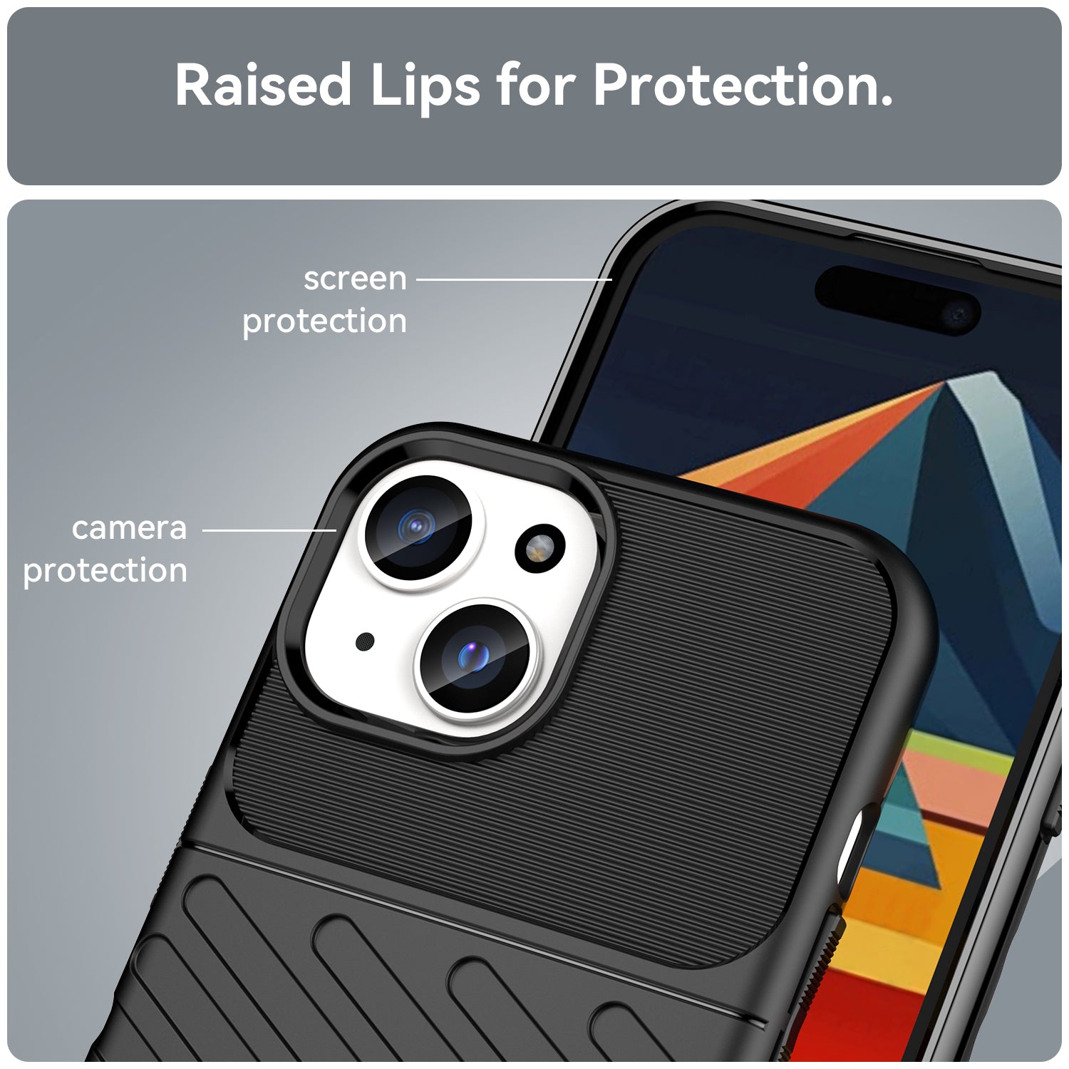 Thunder Series For iPhone 15 Plus Thicken TPU Phone Case Twill Texture Anti-scratch Cover - Black
