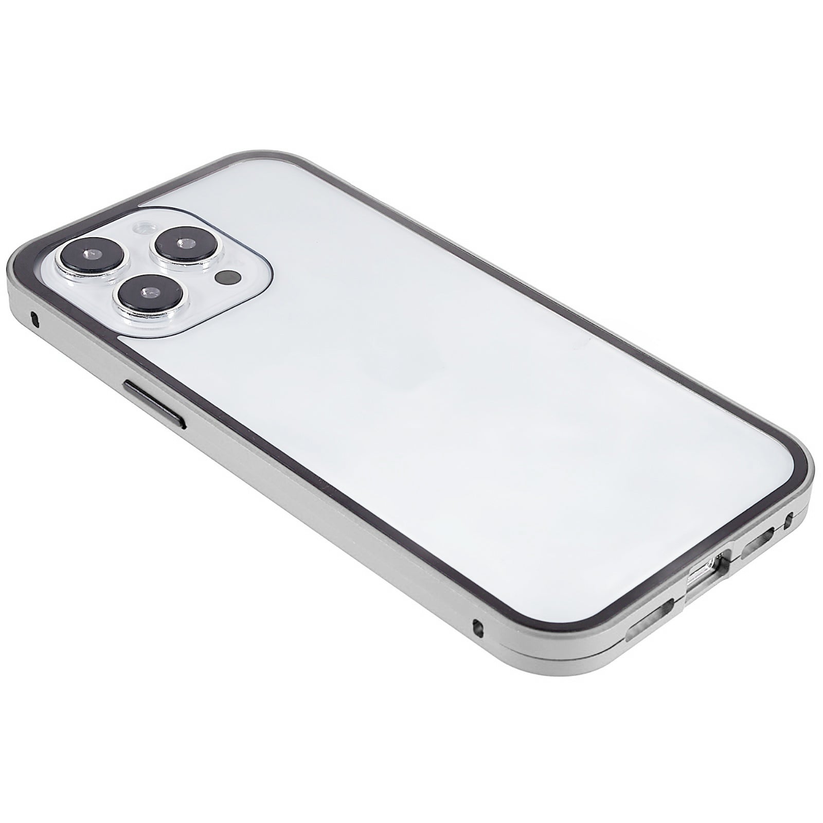 Phone Case for iPhone 15 Pro Magnetic Adsorption Metal Frame + Double-sided Tempered Glass Clear Phone Cover - Silver