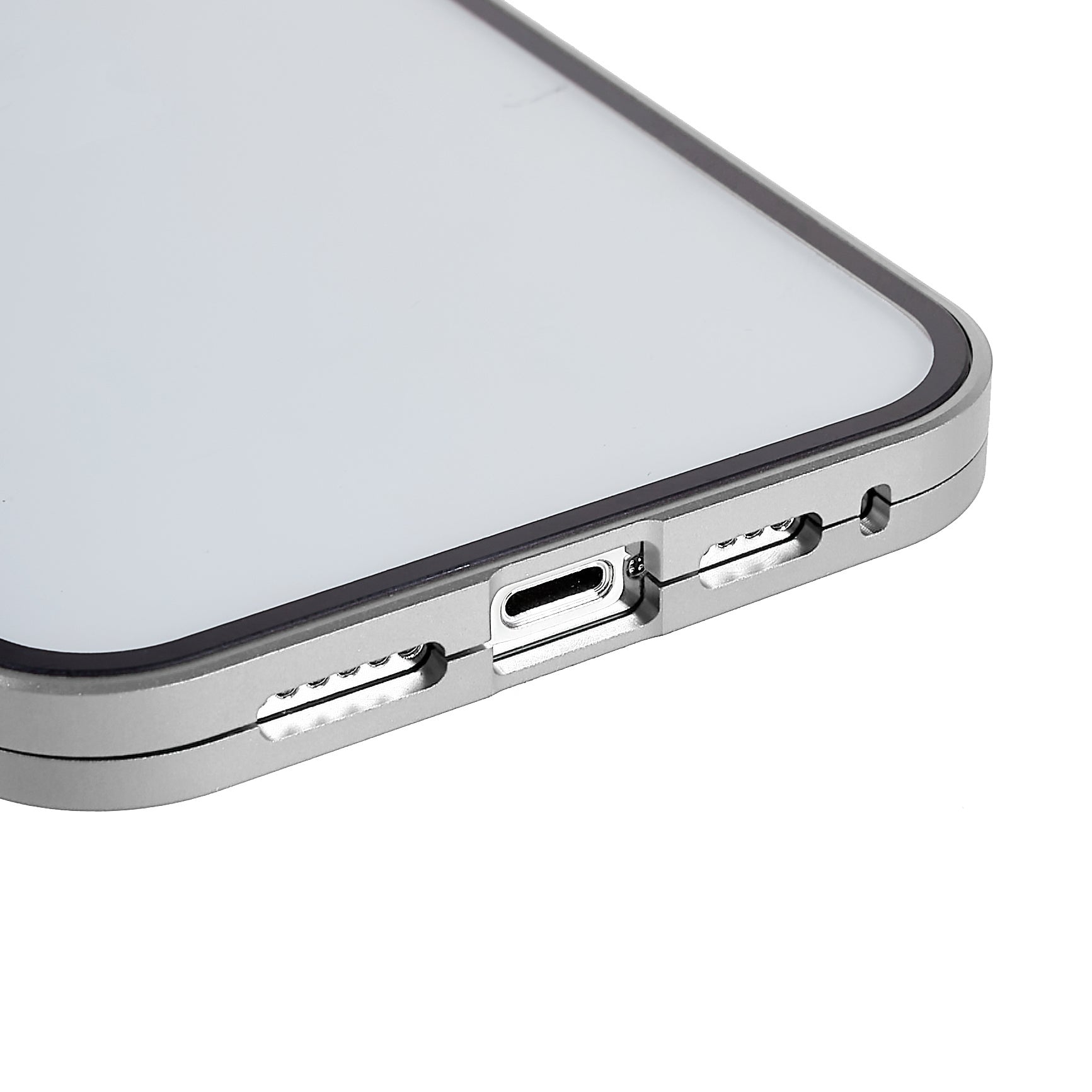 Phone Case for iPhone 15 Pro Magnetic Adsorption Metal Frame + Double-sided Tempered Glass Clear Phone Cover - Silver