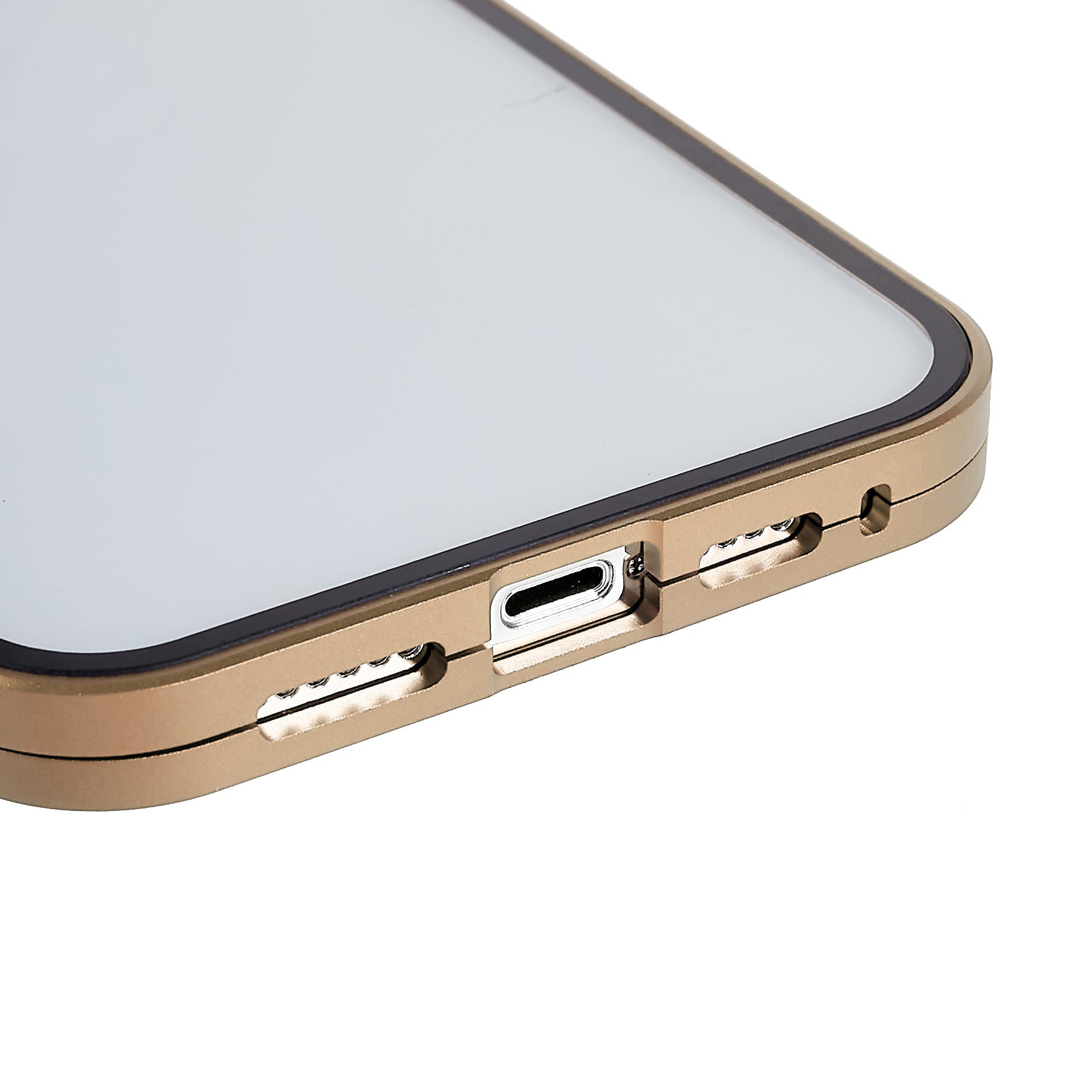 for iPhone 15 Pro Max Case Magnetic Closure Metal Frame + Double-sided Tempered Glass Clear Phone Cover - Gold