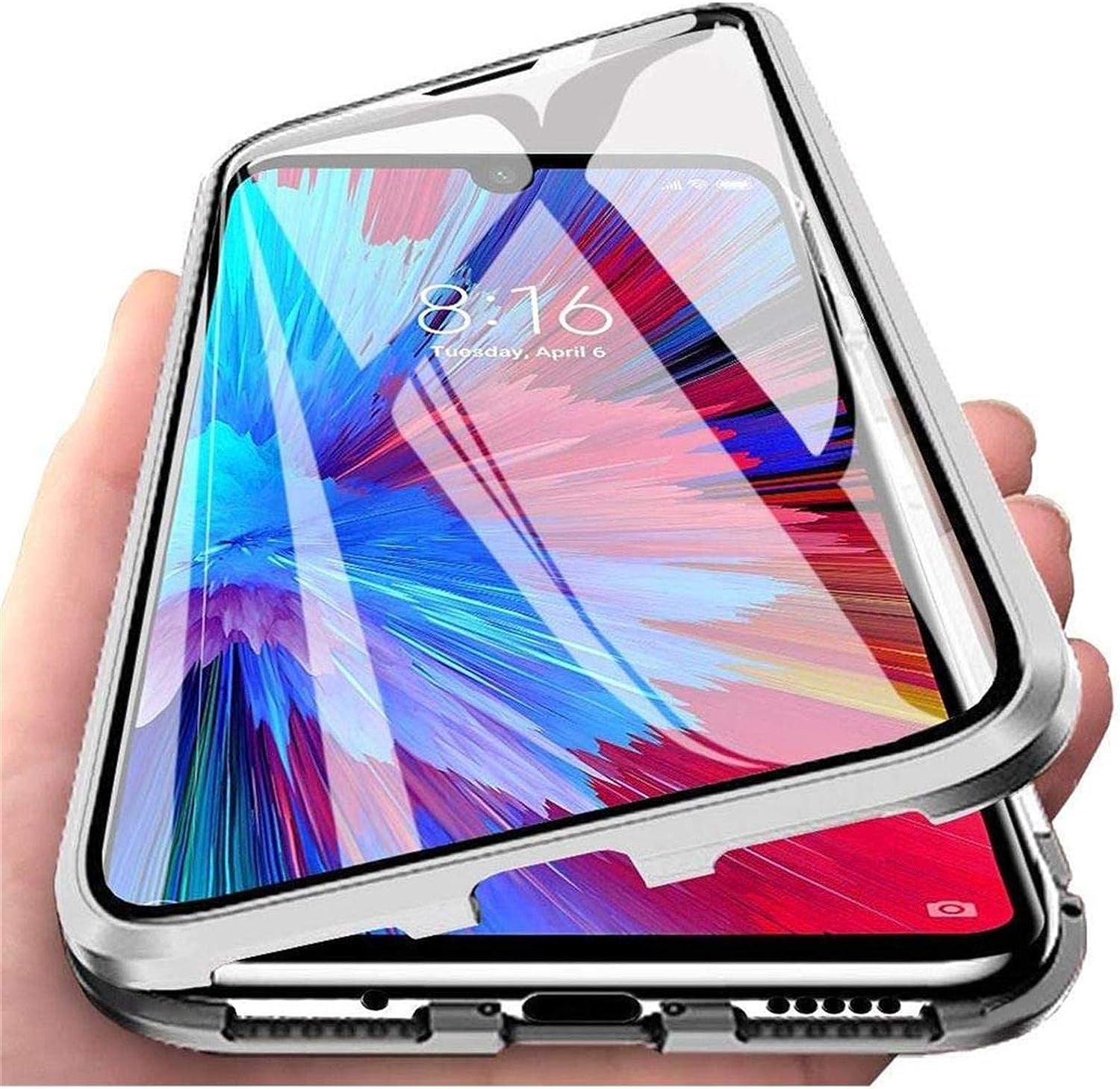 for iPhone 15 Pro Max Case Magnetic Closure Metal Frame + Double-sided Tempered Glass Clear Phone Cover - Red