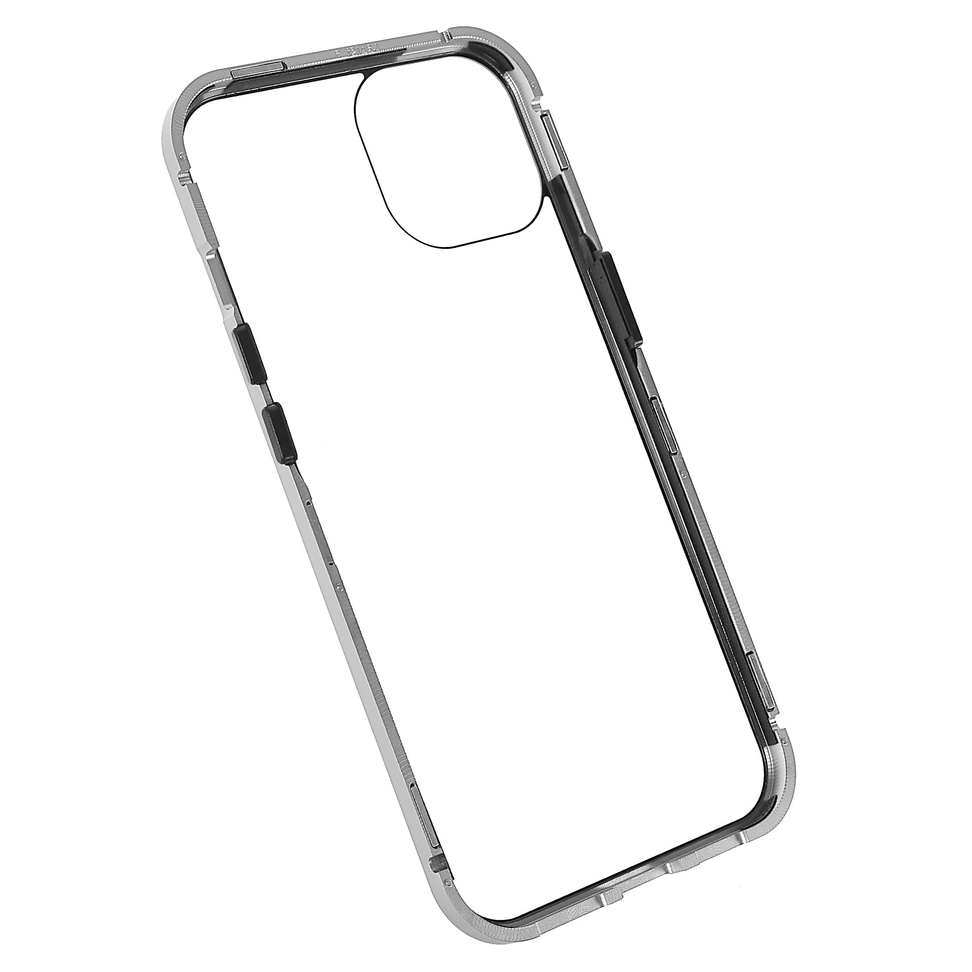 Magnetic Metal Frame + Dual Side Tempered Glass Phone Case for iPhone 15 Full Protection Clear Phone Cover - Silver