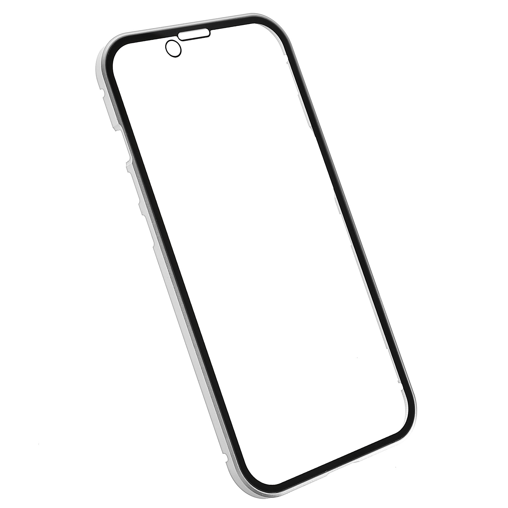 Magnetic Metal Frame + Dual Side Tempered Glass Phone Case for iPhone 15 Full Protection Clear Phone Cover - Silver