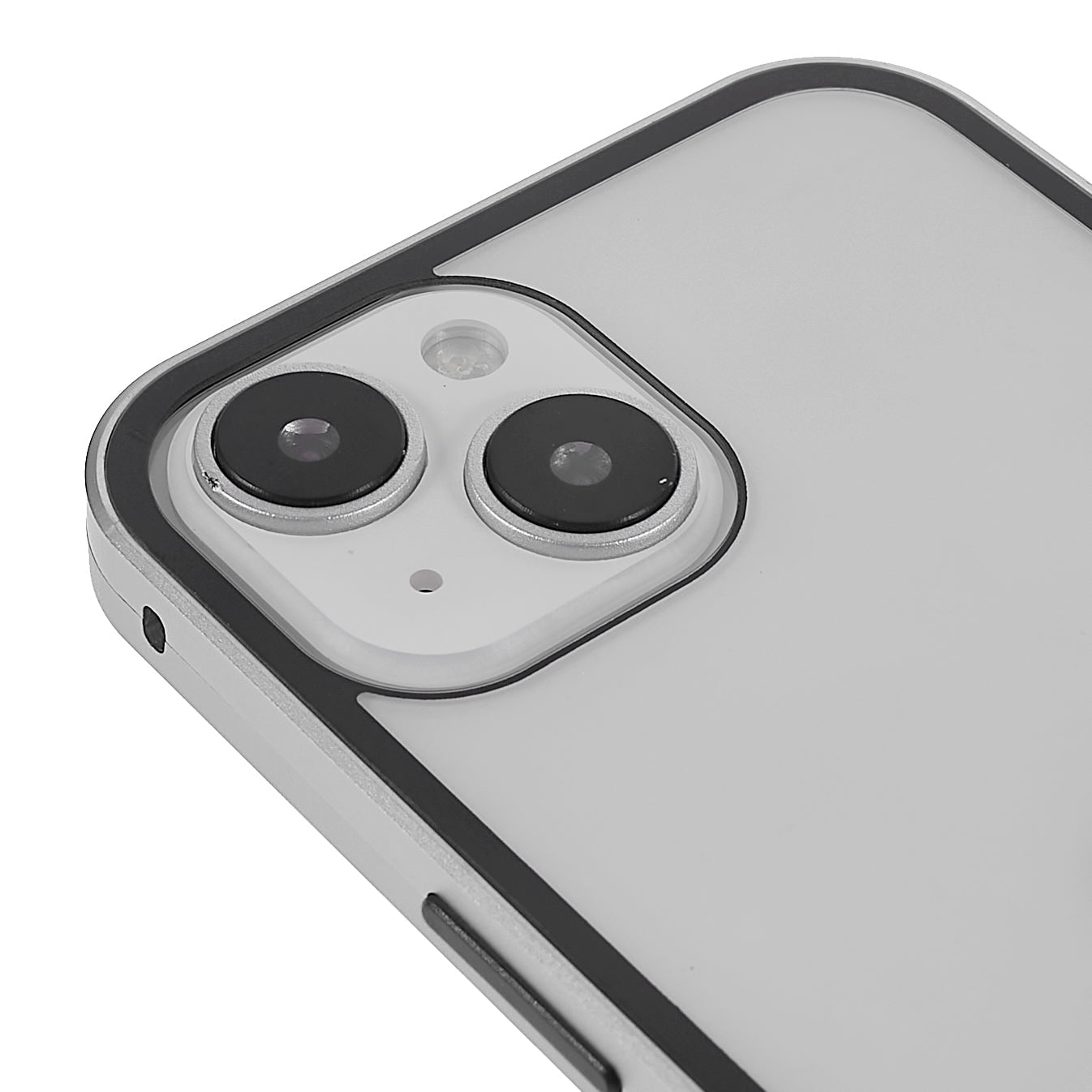 Magnetic Metal Frame + Dual Side Tempered Glass Phone Case for iPhone 15 Full Protection Clear Phone Cover - Silver
