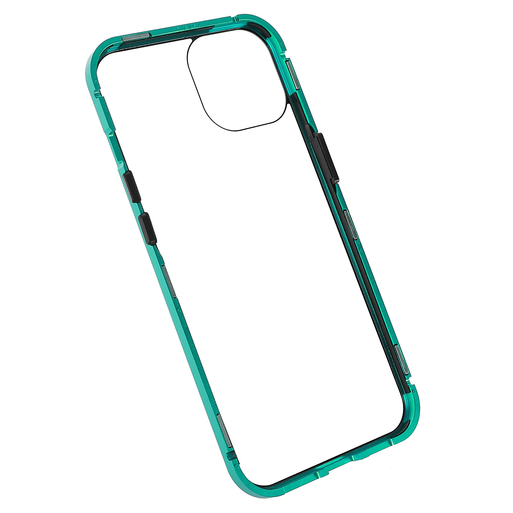 Phone Case for iPhone 15 Plus Magnetic Adsorption Metal Frame + Double-sided Tempered Glass Clear Phone Cover - Green