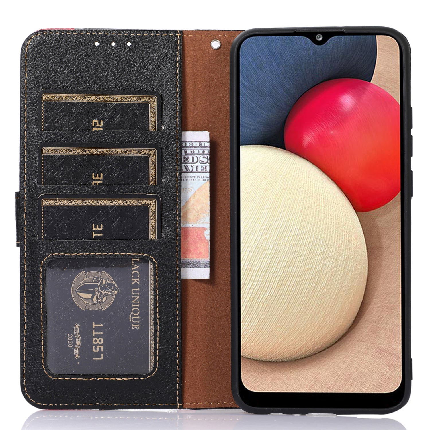 Uniqkart Mobile Phone Case for iPhone 14 RFID Blocking Litchi Texture Stand Leather Shell Wallet Phone Cover - Black