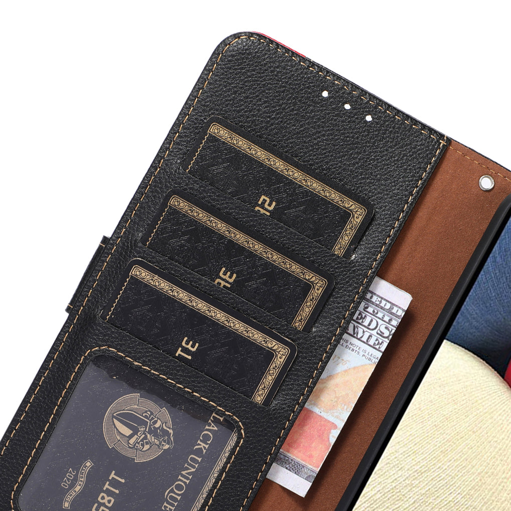 Uniqkart Mobile Phone Case for iPhone 14 RFID Blocking Litchi Texture Stand Leather Shell Wallet Phone Cover - Black