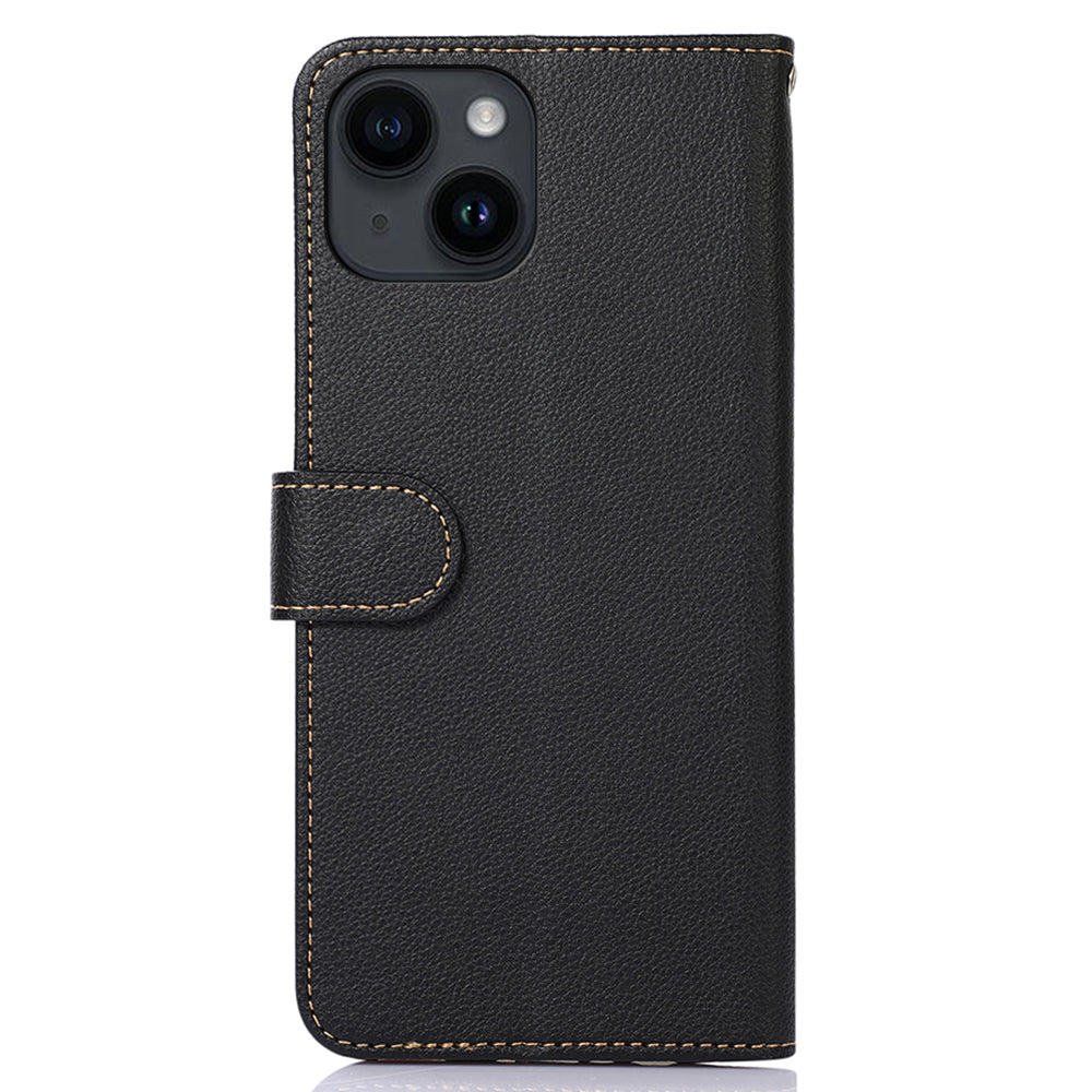 Uniqkart Mobile Phone Case for iPhone 14 RFID Blocking Litchi Texture Stand Leather Shell Wallet Phone Cover - Black