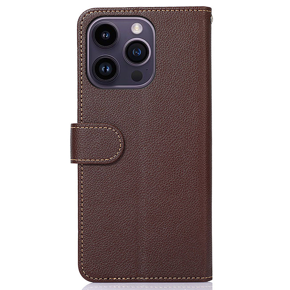 Uniqkart Slim-Fit Leather Case for iPhone 14 Pro RFID Blocking Litchi Texture Wallet Phone Stand Cover - Brown