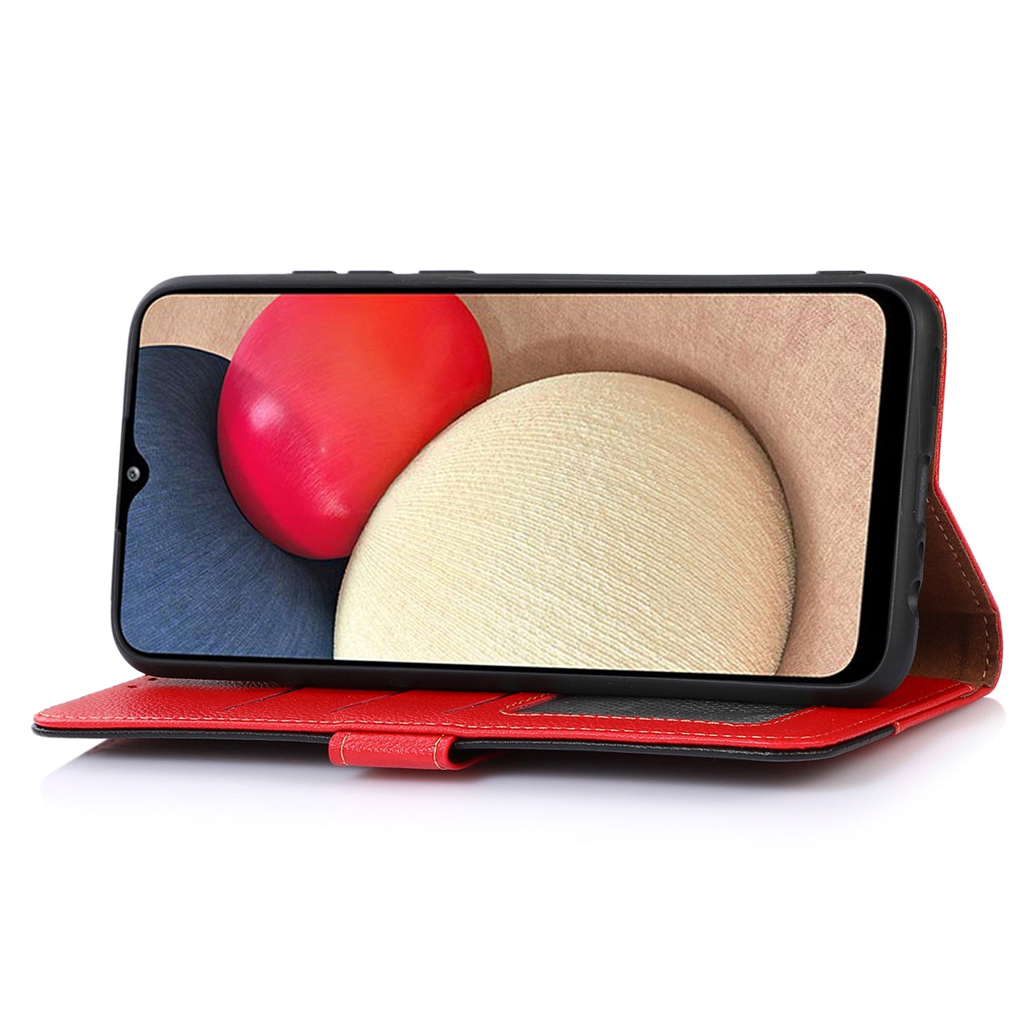 Uniqkart Slim-Fit Leather Case for iPhone 14 Pro RFID Blocking Litchi Texture Wallet Phone Stand Cover - Red