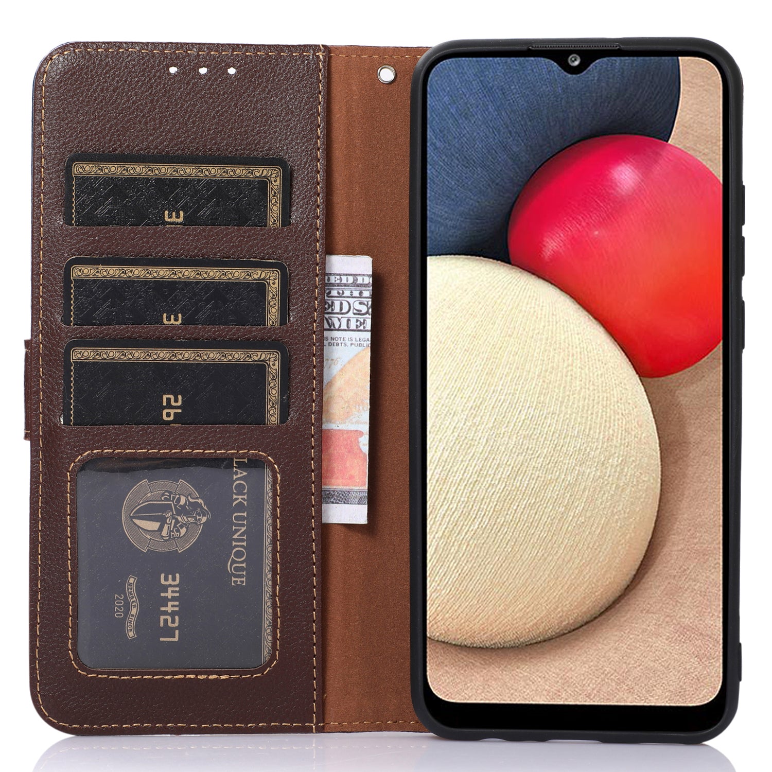 Uniqkart For iPhone 14 Pro Max Leather Phone Case RFID Blocking Phone Cover Litchi Texture Stand Wallet - Brown