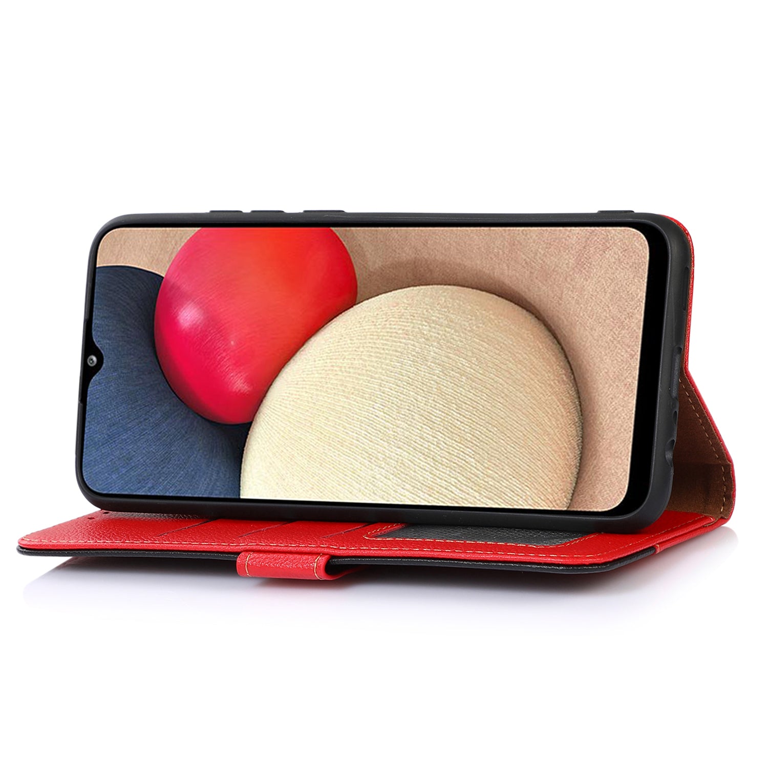 KHAZNEH PU Leather Case for iPhone 15 Pro Max , RFID Blocking Stand Wallet Litchi Texture Phone Cover - Red