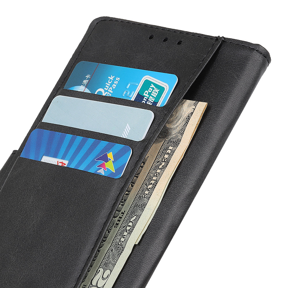 Mobile Phone Case for iPhone 14 , Cowhide Texture PU Leather+TPU Cover Foldable Stand Wallet - Black