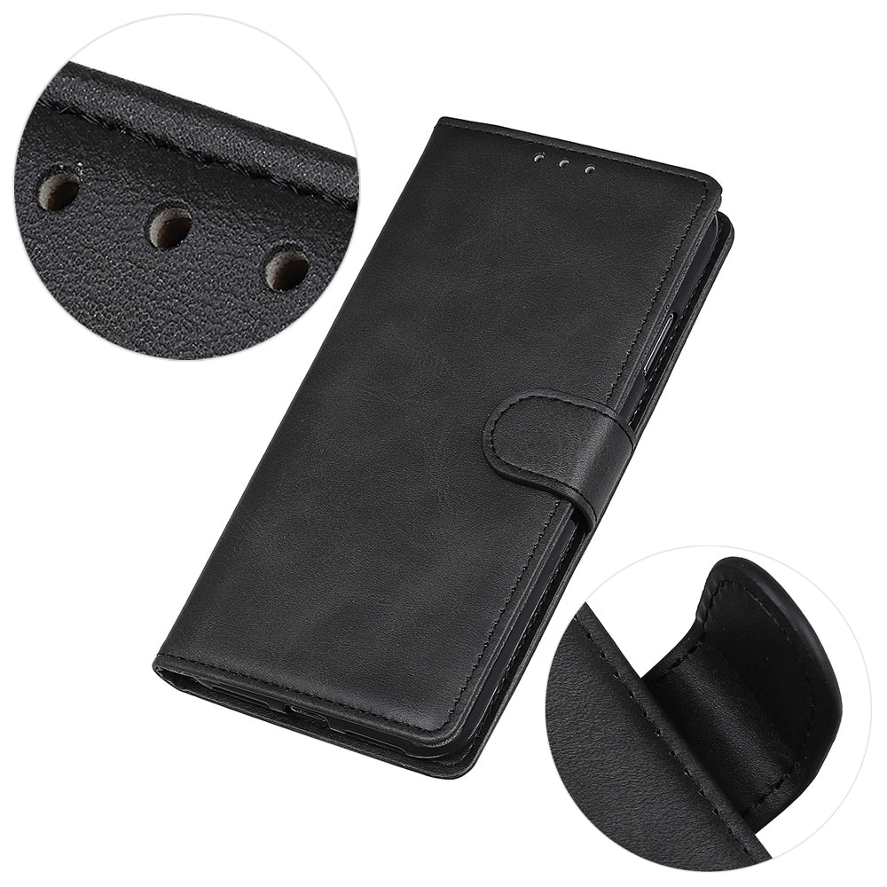 Mobile Phone Case for iPhone 14 , Cowhide Texture PU Leather+TPU Cover Foldable Stand Wallet - Black