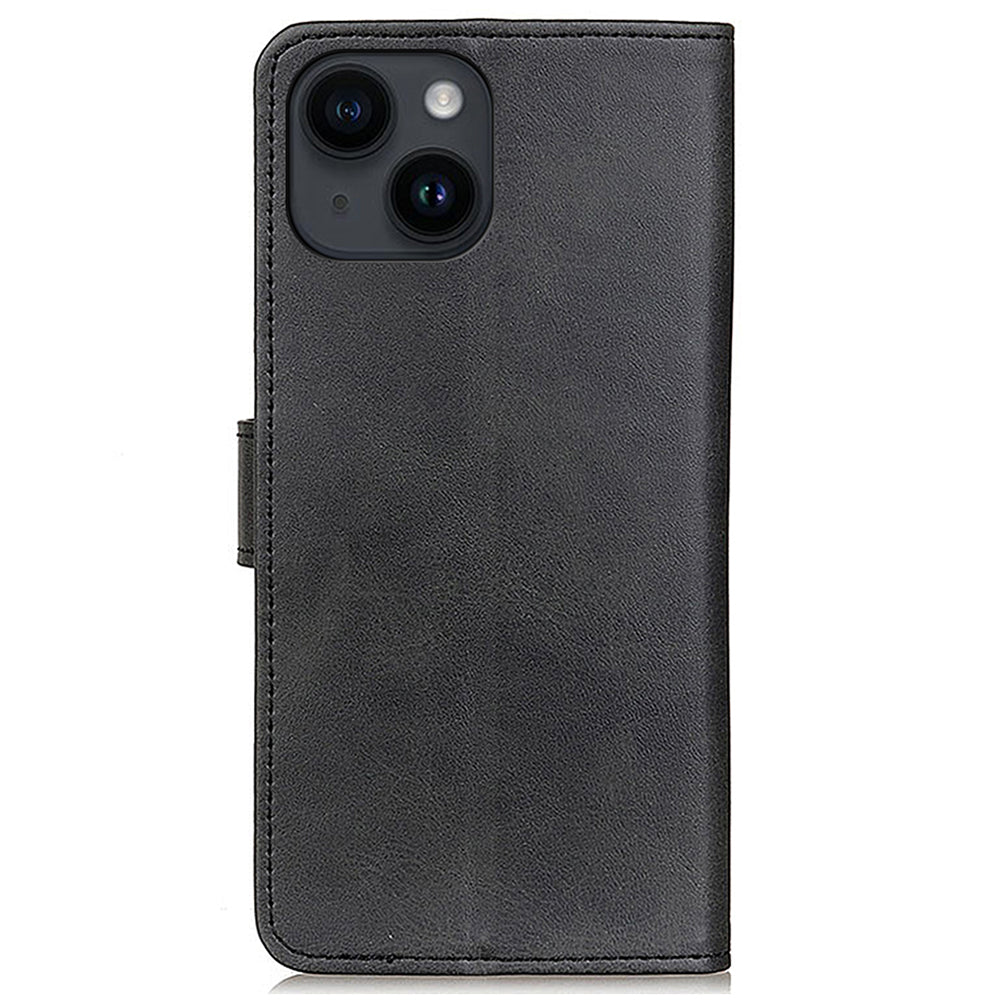 Mobile Phone Case for iPhone 14 , Cowhide Texture PU Leather+TPU Cover Foldable Stand Wallet - Black