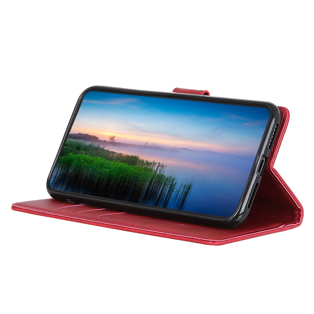 Mobile Phone Case for iPhone 14 , Cowhide Texture PU Leather+TPU Cover Foldable Stand Wallet - Red