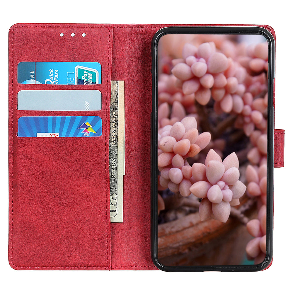Mobile Phone Case for iPhone 14 , Cowhide Texture PU Leather+TPU Cover Foldable Stand Wallet - Red
