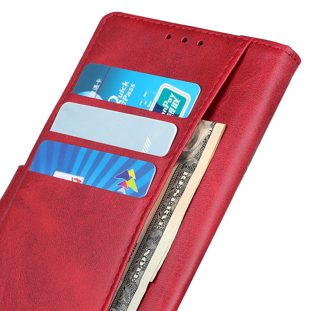Mobile Phone Case for iPhone 14 , Cowhide Texture PU Leather+TPU Cover Foldable Stand Wallet - Red