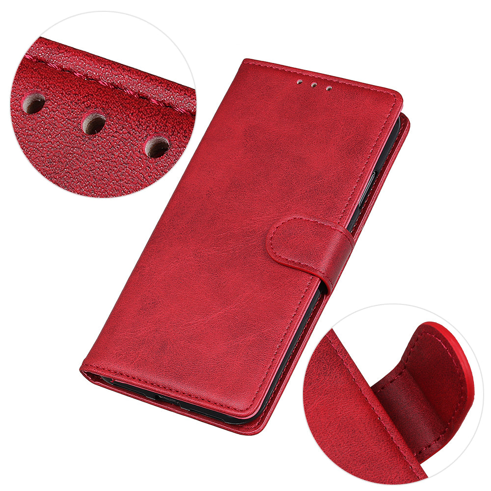 Mobile Phone Case for iPhone 14 , Cowhide Texture PU Leather+TPU Cover Foldable Stand Wallet - Red