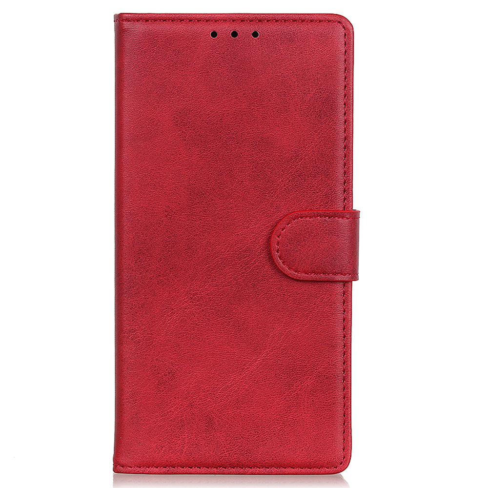Mobile Phone Case for iPhone 14 , Cowhide Texture PU Leather+TPU Cover Foldable Stand Wallet - Red