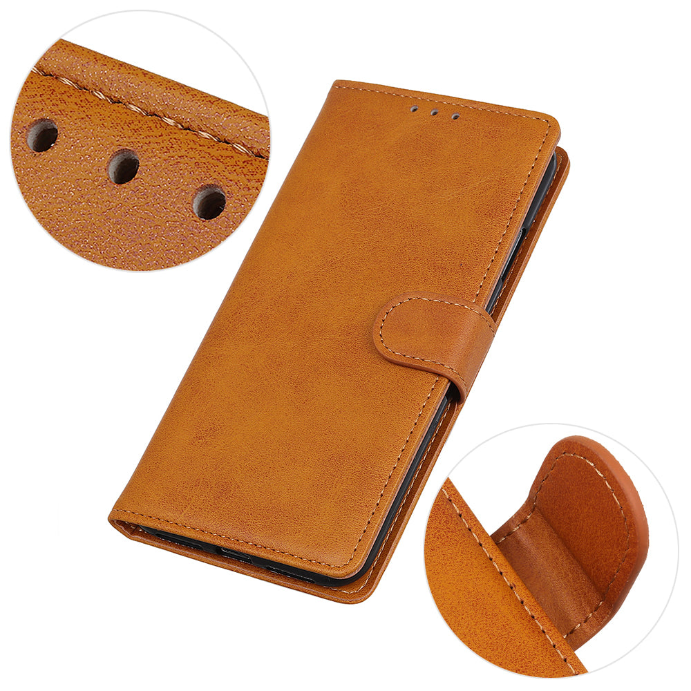 Cowhide Texture Phone Wallet Case for iPhone 15 , PU Leather Stand Protective Phone Cover - Brown