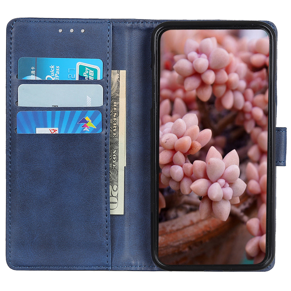 Uniqkart for iPhone 14 Plus Cowhide Texture Cell Phone Case PU Leather+TPU Foldable Stand Wallet Anti-Scratch Cover - Blue