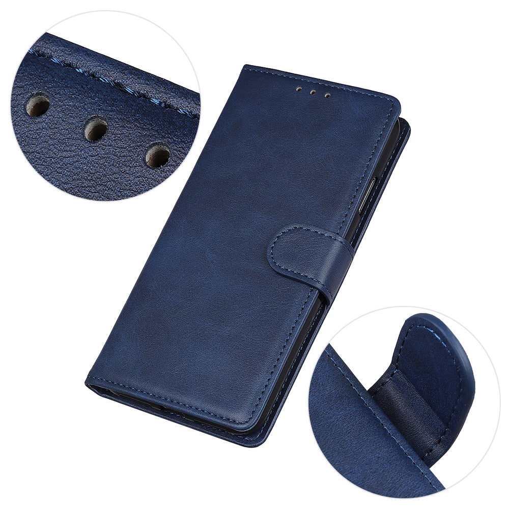 Uniqkart for iPhone 14 Plus Cowhide Texture Cell Phone Case PU Leather+TPU Foldable Stand Wallet Anti-Scratch Cover - Blue