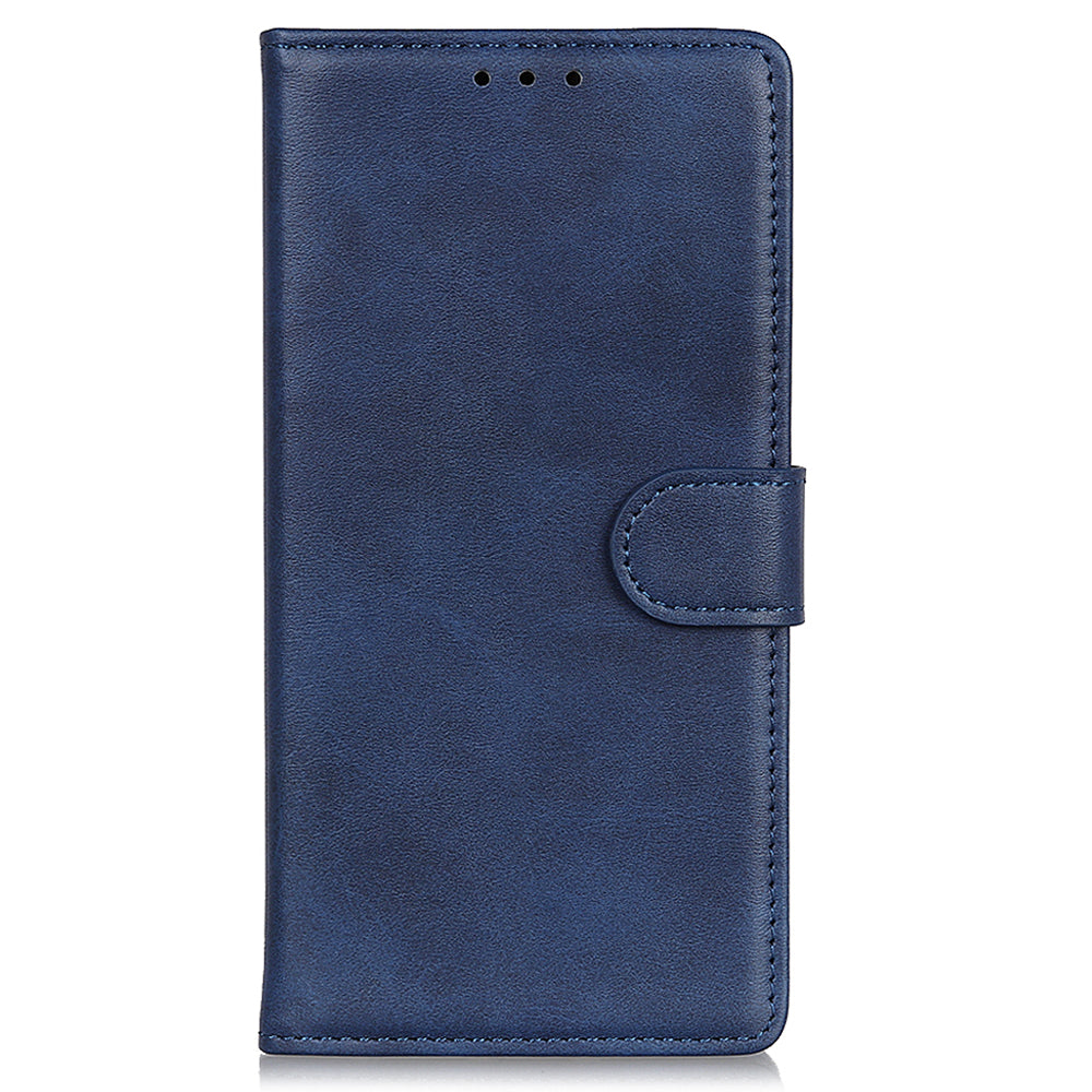 Uniqkart for iPhone 14 Plus Cowhide Texture Cell Phone Case PU Leather+TPU Foldable Stand Wallet Anti-Scratch Cover - Blue