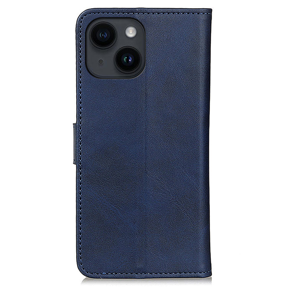 Uniqkart for iPhone 14 Plus Cowhide Texture Cell Phone Case PU Leather+TPU Foldable Stand Wallet Anti-Scratch Cover - Blue
