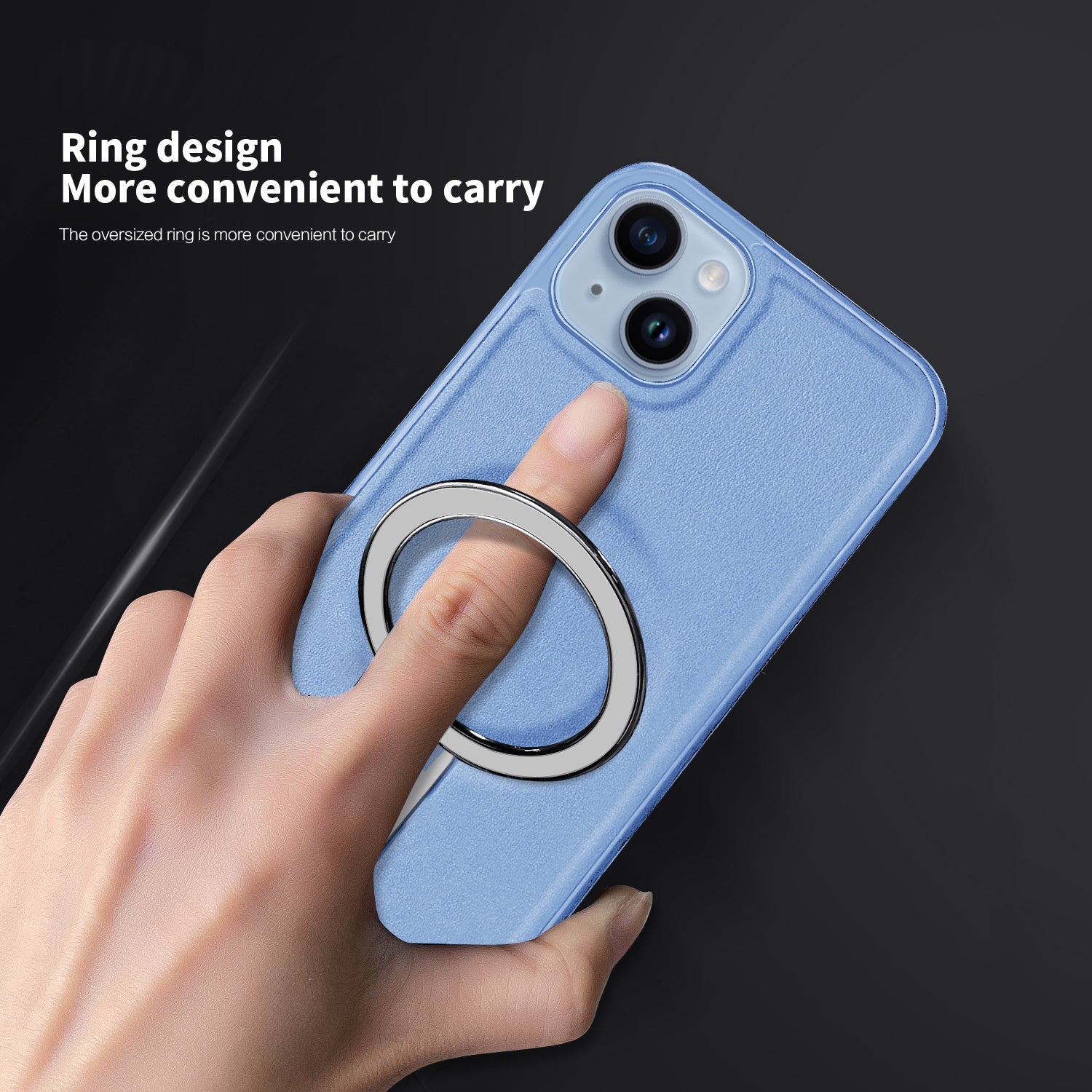 Uniqkart for iPhone 14 Kickstand Anti-Scratch Phone Case Cover PU Leather Coated PC+TPU Magnetic Cover - Baby Blue