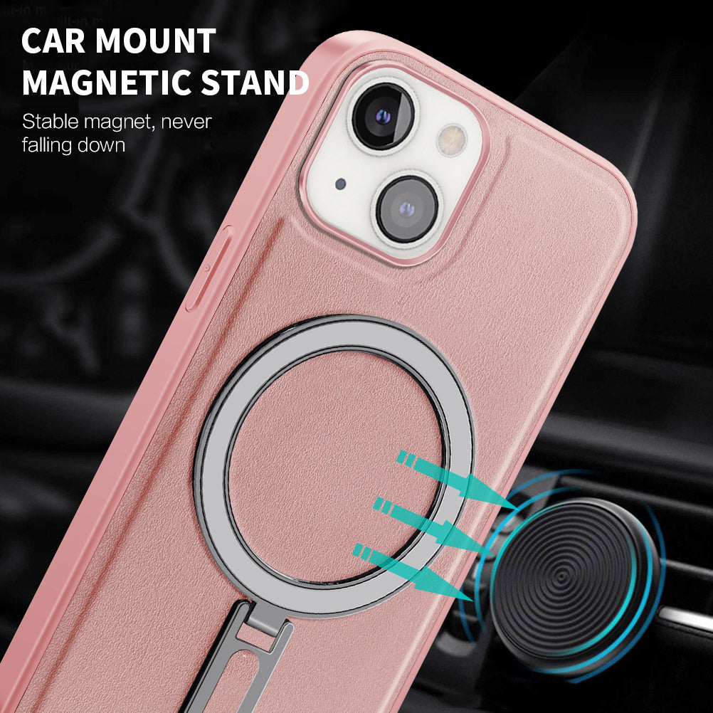 Uniqkart for iPhone 13 6.1 inch PU Leather Coated PC+TPU Phone Case Magnetic Cover with Kickstand - Pink