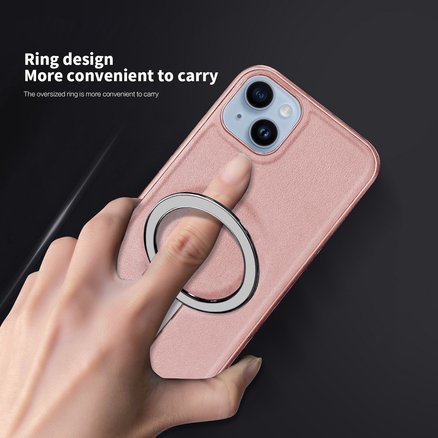 Uniqkart for iPhone 13 6.1 inch PU Leather Coated PC+TPU Phone Case Magnetic Cover with Kickstand - Pink