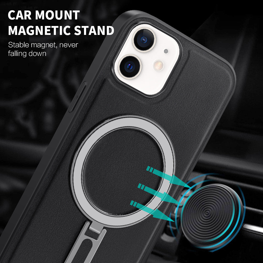 Uniqkart for iPhone 12 / 12 Pro 6.1 inch Phone Case Kickstand Design PU Leather Coated PC+TPU Magnetic Cover - Black