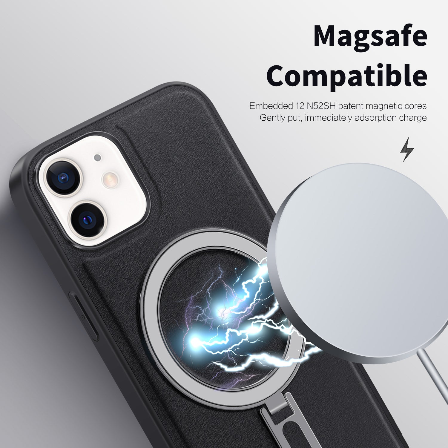 Uniqkart for iPhone 12 / 12 Pro 6.1 inch Phone Case Kickstand Design PU Leather Coated PC+TPU Magnetic Cover - Purple